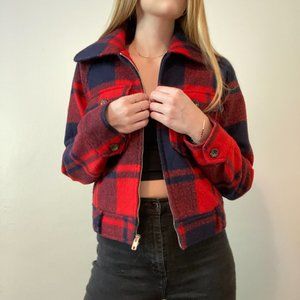 Red and navy cropped shacket
